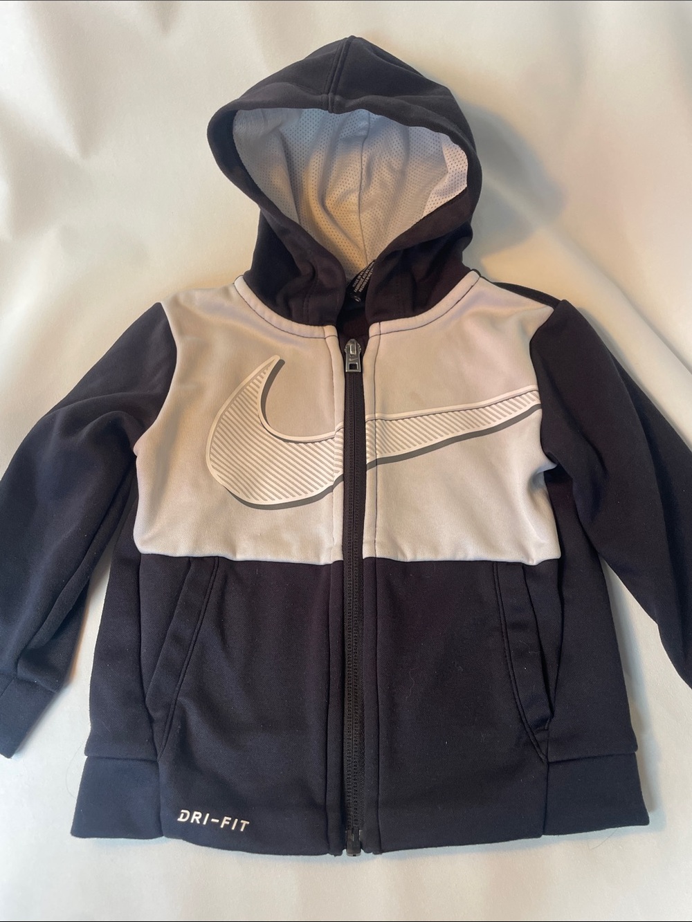 Nike Black & Light Gray Kids Dri-FIT Zip Hoodie with Swoosh